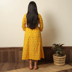 Yellow - Pochampally Ikat Weave Cotton Dress with Belt 20