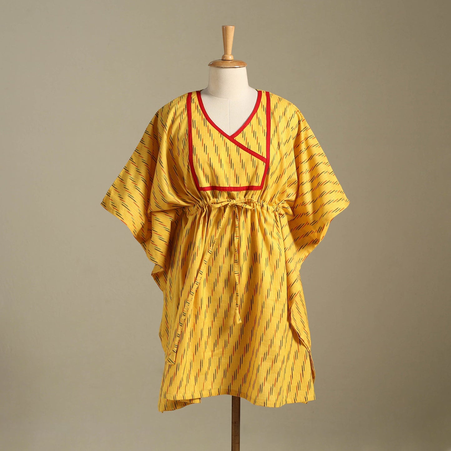 Yellow Pochampally Ikat Weave Cotton Kaftan (Medium)