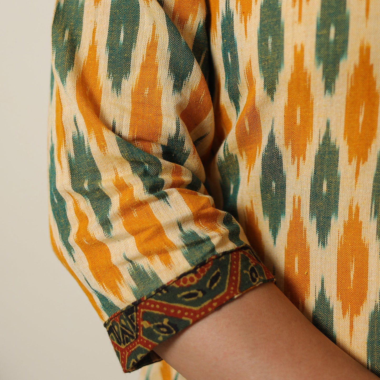  Pochampally Ikat Weave Cotton Kurta with Palazzo & Dupatta Set 05 Online l iTokri.com