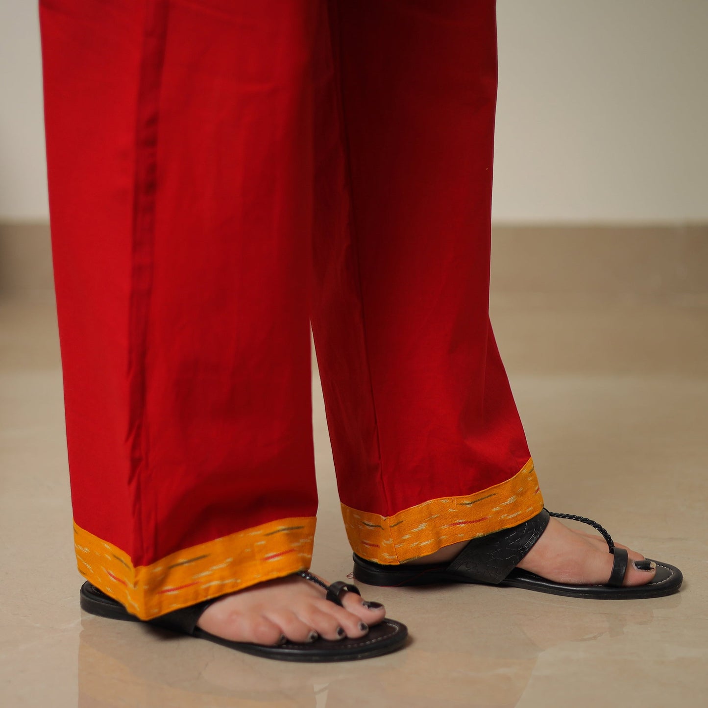  Pochampally Ikat Weave Cotton Kurta with Palazzo & Dupatta Set 01 