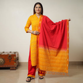  Pochampally Ikat Weave Cotton Kurta with Palazzo & Dupatta Set 01 