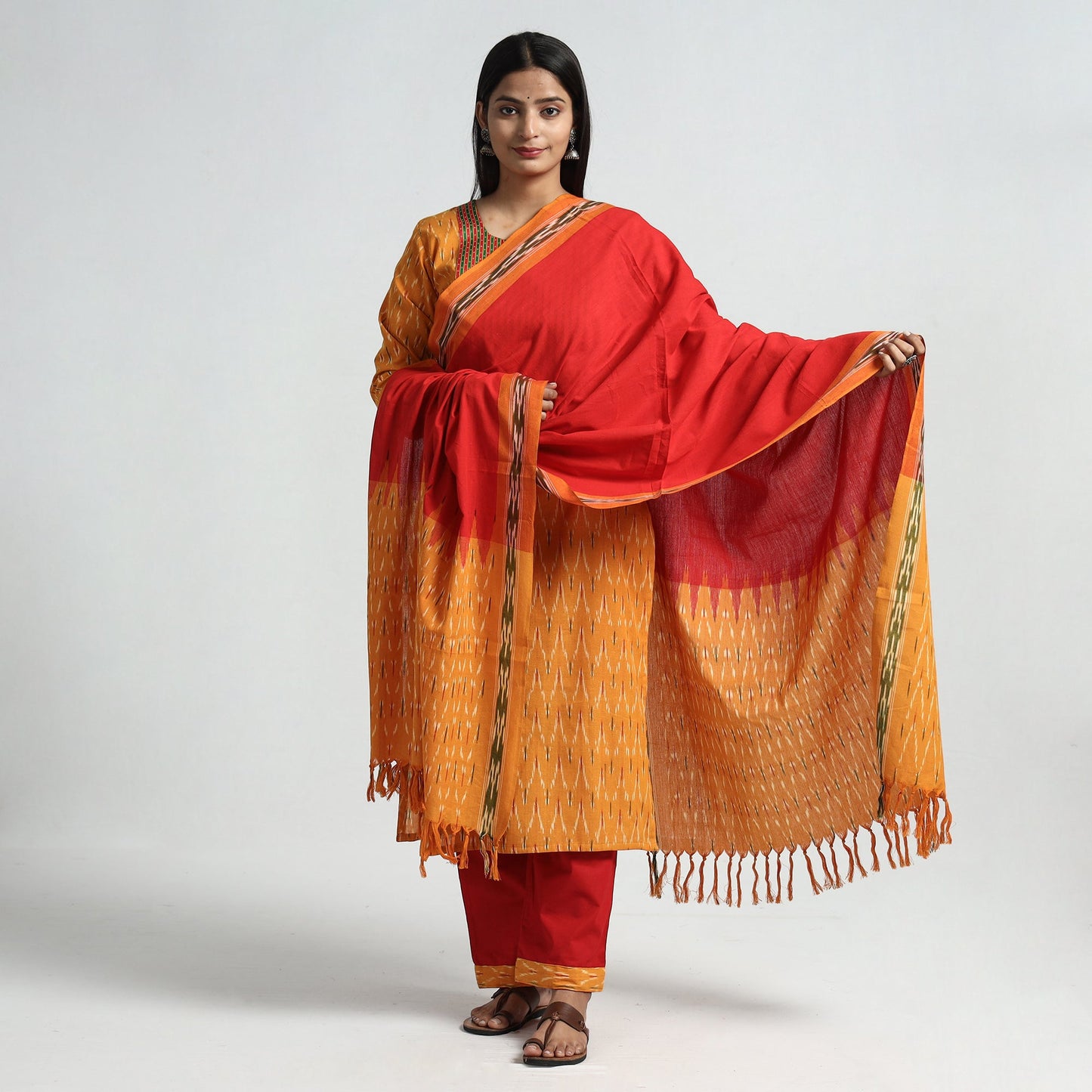 Pochampally Ikat Kurta with Palazzo & Dupatta Set
