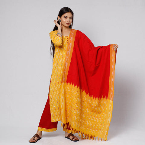  Pochampally Ikat Weave Cotton Kurta with Palazzo & Dupatta Set 