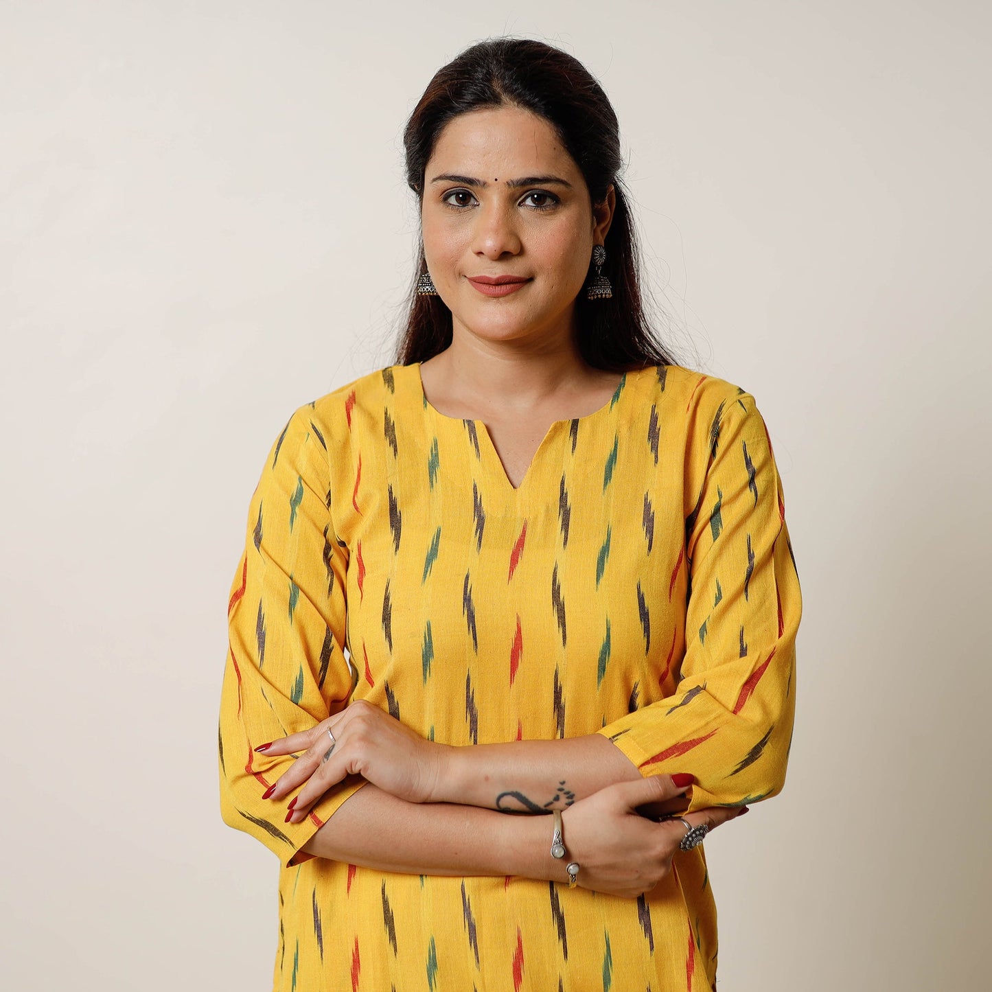 Buy Pochampally Ikat Weave Cotton Long Straight Kurta 04 Online at iTokri.com