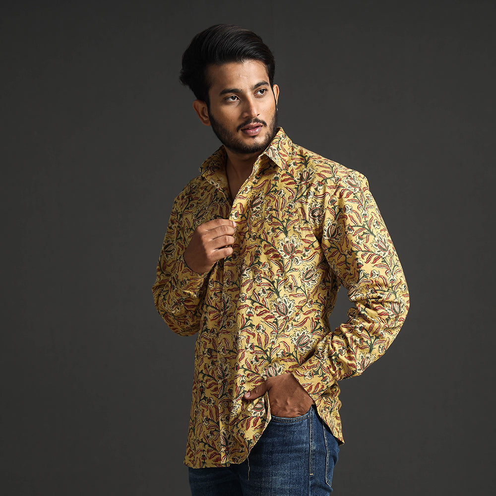 Buy Premium Pedana Kalamkari Block Printed Cotton Men Full Sleeve Shirt Online at iTokri.com