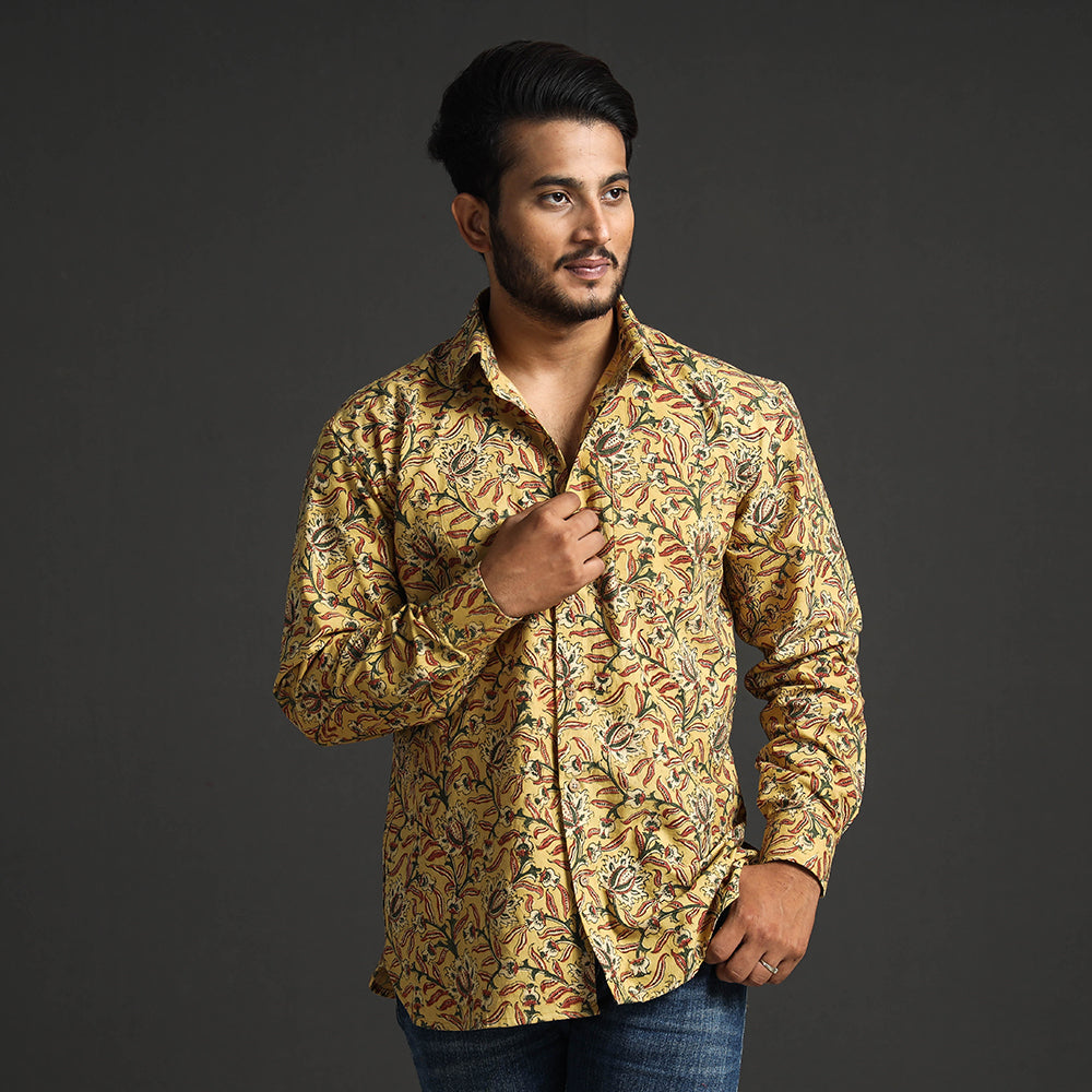Buy Premium Pedana Kalamkari Block Printed Cotton Men Full Sleeve Shirt Online at iTokri.com