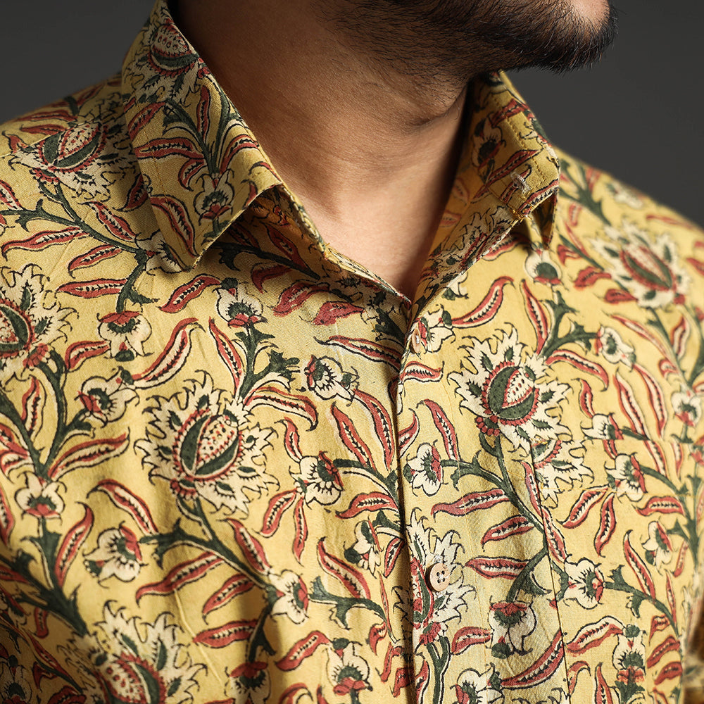 Buy Premium Pedana Kalamkari Block Printed Cotton Men Full Sleeve Shirt Online at iTokri.com