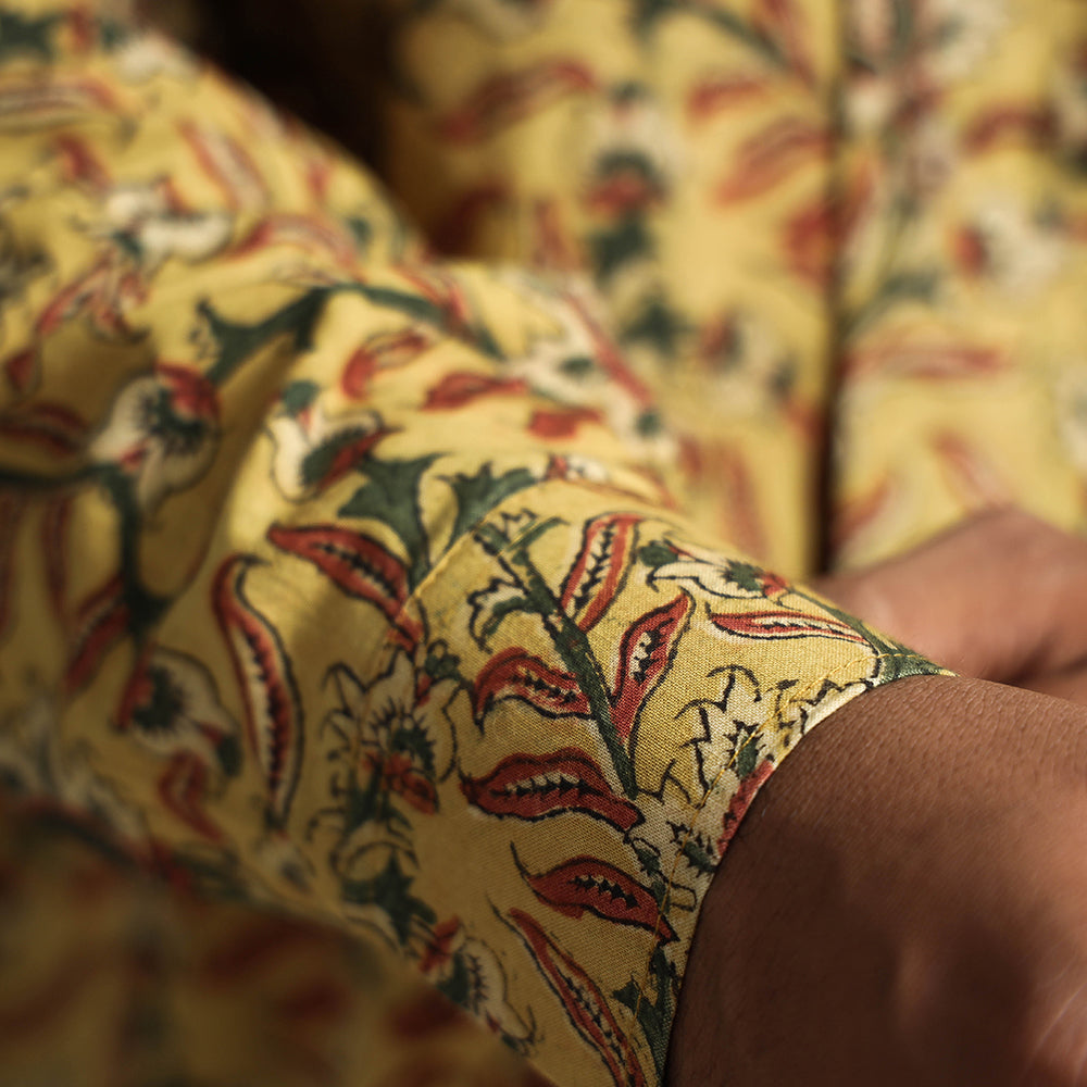 Buy Premium Pedana Kalamkari Block Printed Cotton Men Full Sleeve Shirt Online at iTokri.com