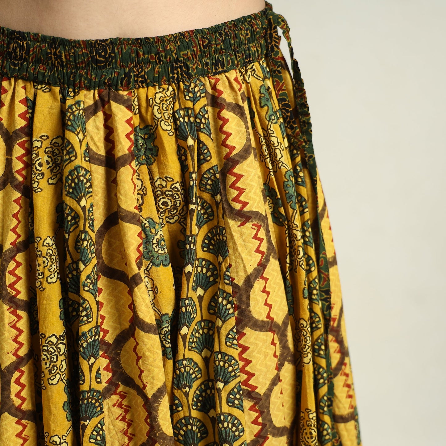 Yellow - printed 24 kali patchwork cotton long skirt 10