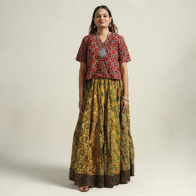  Ajrakh Block Printed 24 Kali Patchwork Cotton Long Skirt 15 