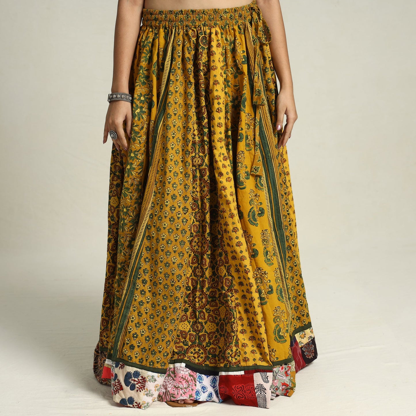 Yellow - printed 24 kali patchwork cotton long skirt 18