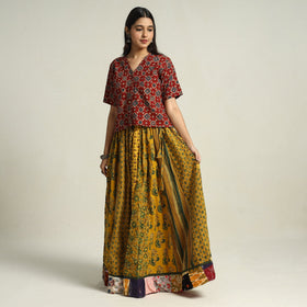 Yellow - printed 24 kali patchwork cotton long skirt 18