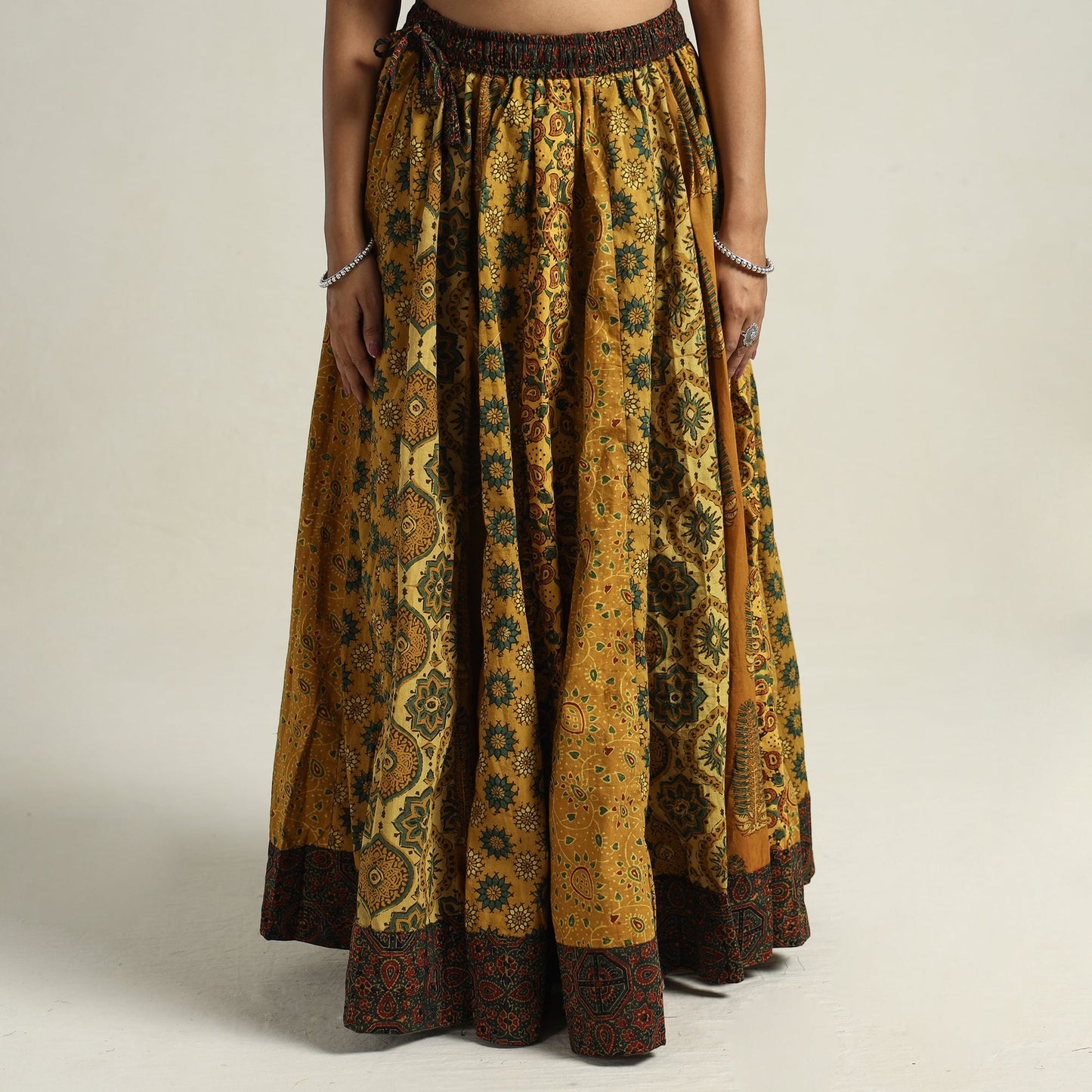 Yellow - printed 24 kali patchwork cotton long skirt 67