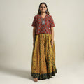Yellow - printed 24 kali patchwork cotton long skirt 69