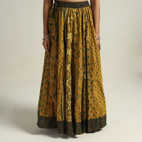 Yellow - printed 24 kali patchwork cotton long skirt 74