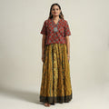Yellow - printed 24 kali patchwork cotton long skirt 74