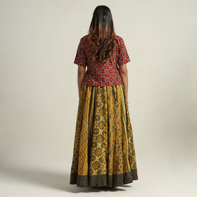 Yellow - printed 24 kali patchwork cotton long skirt 74