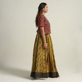 Yellow - printed 24 kali patchwork cotton long skirt 74