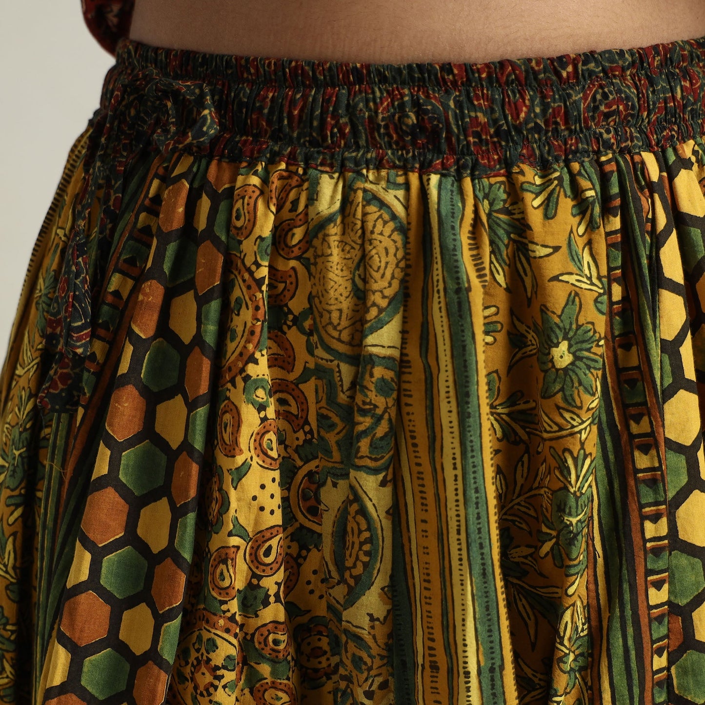 Yellow - printed 24 kali patchwork cotton long skirt 80