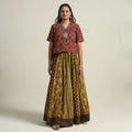 Yellow - printed 24 kali patchwork cotton long skirt 80