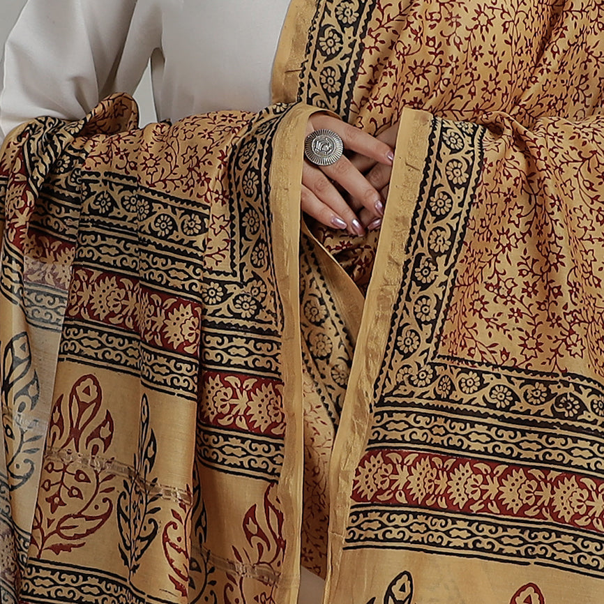 Buy Block Printed Chanderi Silk Bagh Dupatta