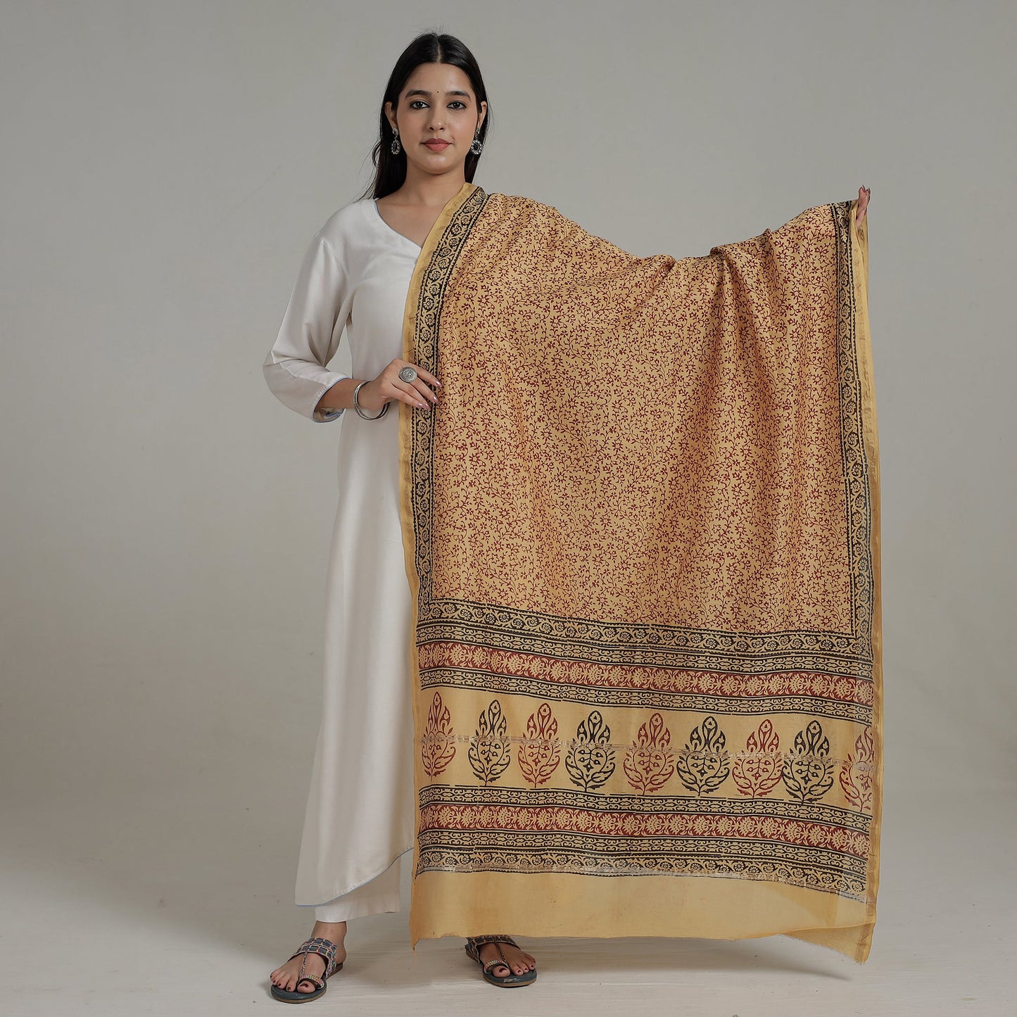Buy Block Printed Chanderi Silk Bagh Dupatta