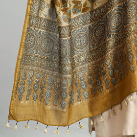 Yellow - Block Printed Chanderi Silk Handloom Ajrakh Dupatta 01