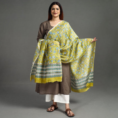 Buy Block Printed Chanderi Silk Sanganeri Dupatta
