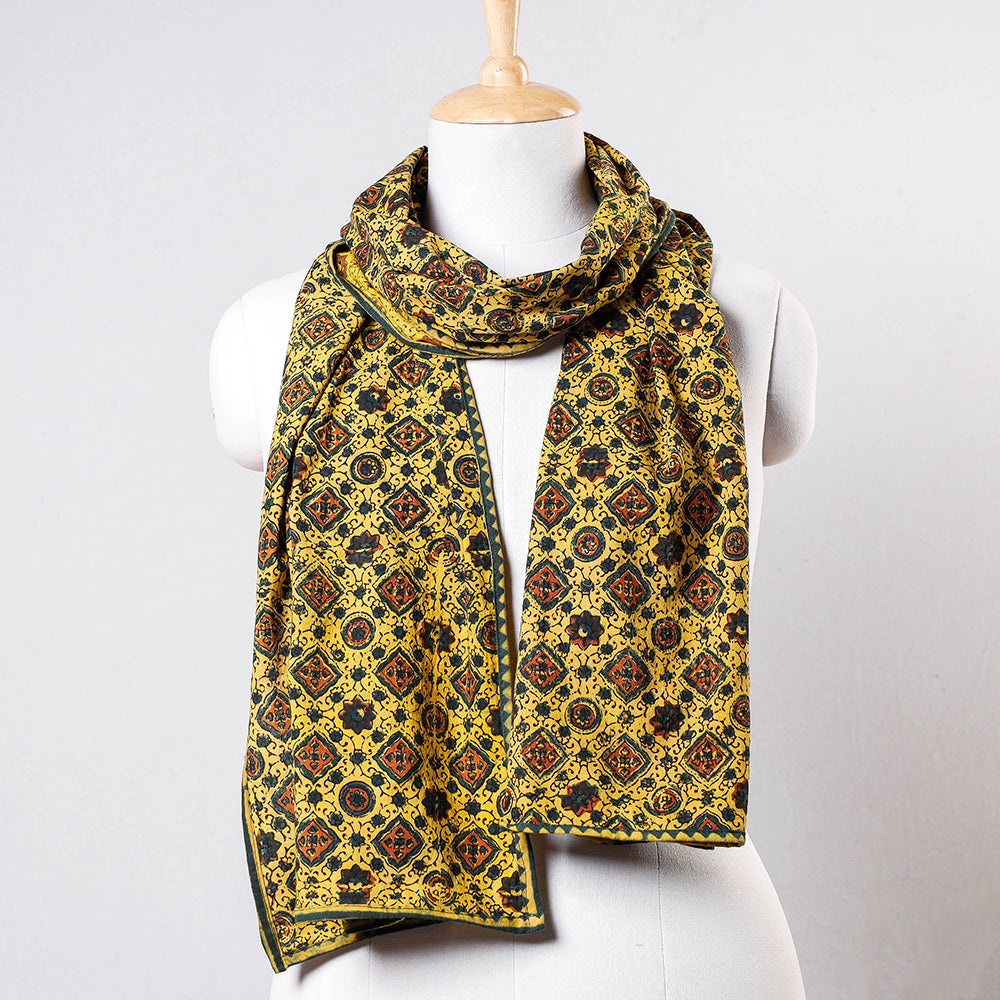  Ajrakh Block Printed Natural Dye Cotton Stole 