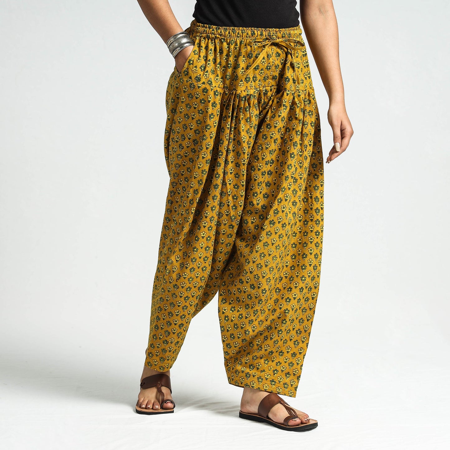 Buy Ajrakh Block Printed Cotton Elasticated Salwar Online at iTokri.com