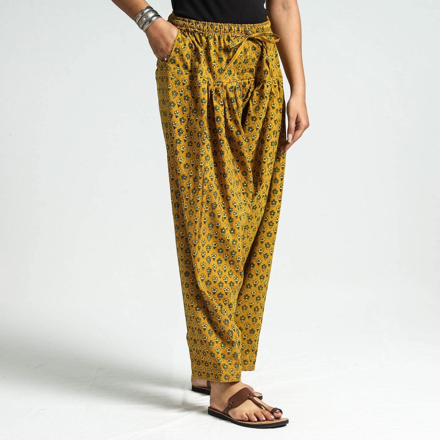 Buy Ajrakh Block Printed Cotton Elasticated Salwar Online at iTokri.com