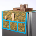 Yellow Ajrakh Block Printed Cotton Fridge Top Cover with Multiple Pockets 