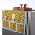 Yellow Ajrakh Block Printed Cotton Fridge Top Cover with Pockets