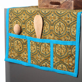 Yellow Ajrakh Block Printed Cotton Fridge Top Cover with Multiple Pockets 