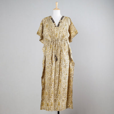  Ajrakh Block Printed Cotton Kaftan with Tie-Up Waist 