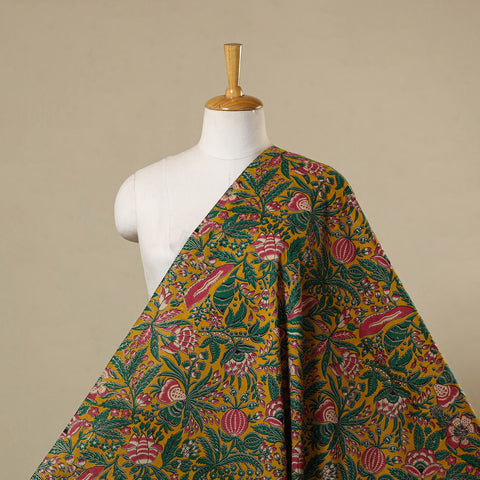 Yellow - printed cotton kalamkari fabric 06 - handcrafted
