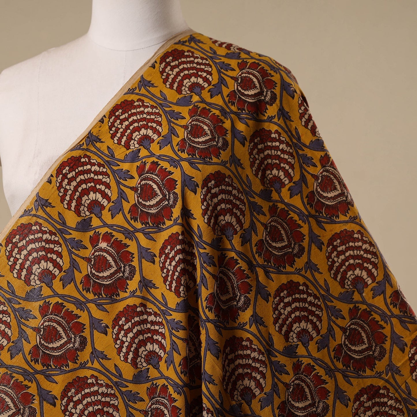 Printed cotton kalamkari fabric 07 - handcrafted