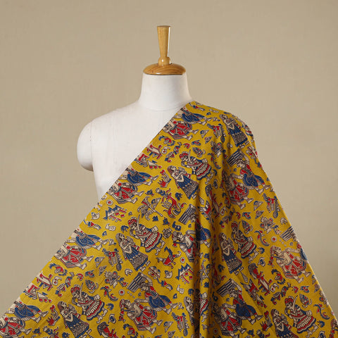 Yellow - printed cotton kalamkari fabric 08 - handcrafted