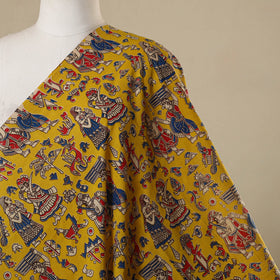 Yellow - printed cotton kalamkari fabric 08 - handcrafted