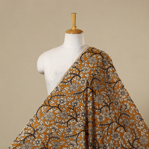 Yellow - printed cotton kalamkari fabric 12 - handcrafted