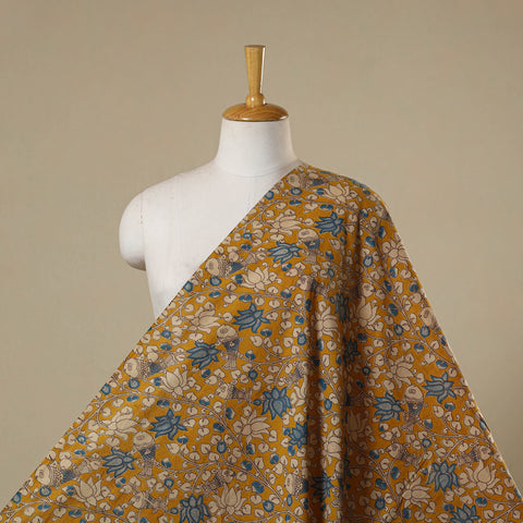 Yellow - printed cotton kalamkari fabric 17 - handcrafted