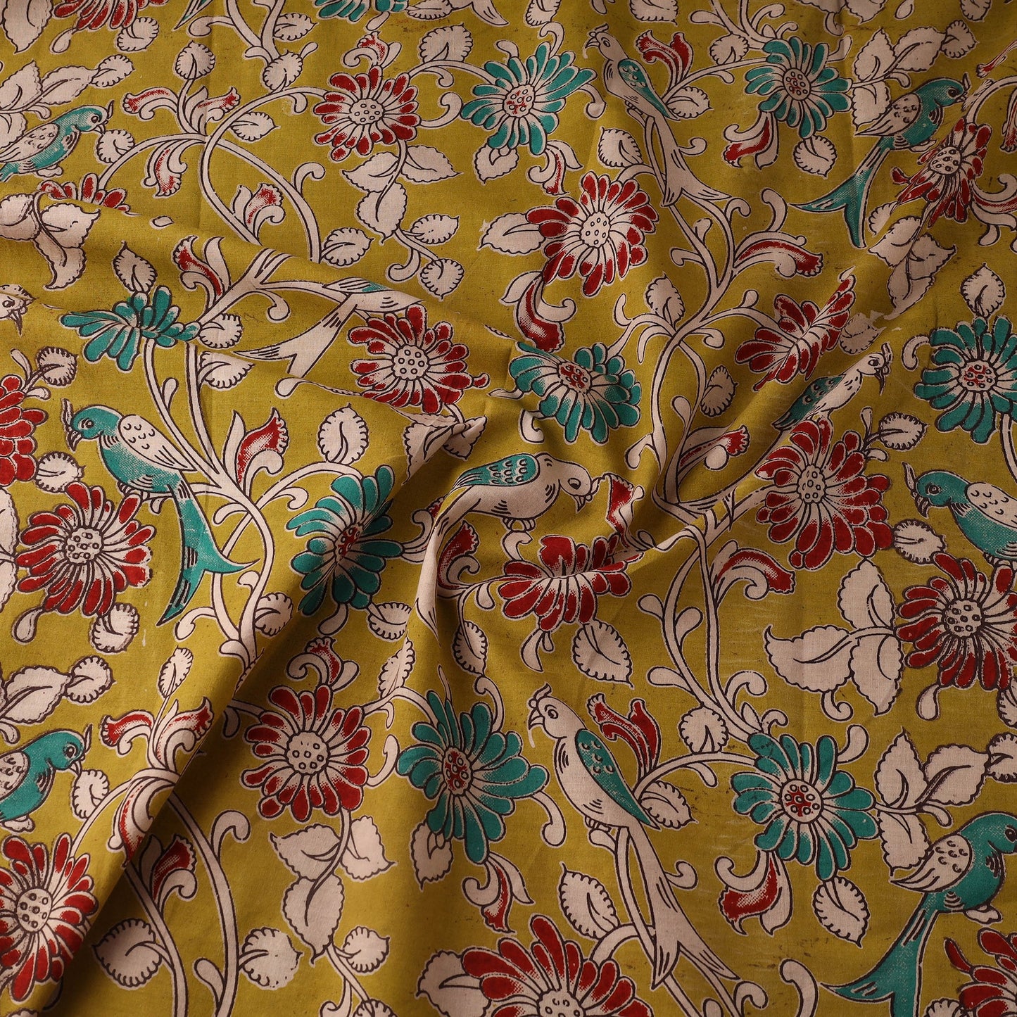 Yellow - printed cotton kalamkari fabric 26 - handcrafted
