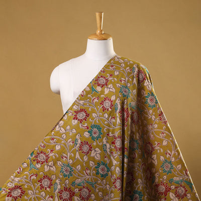Yellow - printed cotton kalamkari fabric 26 - handcrafted