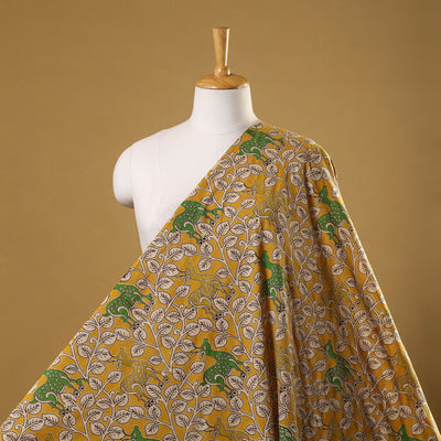 Yellow Printed Cotton Kalamkari Fabric
