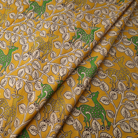 Yellow Printed Cotton Kalamkari Fabric