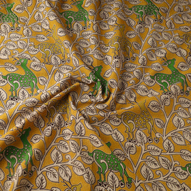 Yellow Printed Cotton Kalamkari Fabric