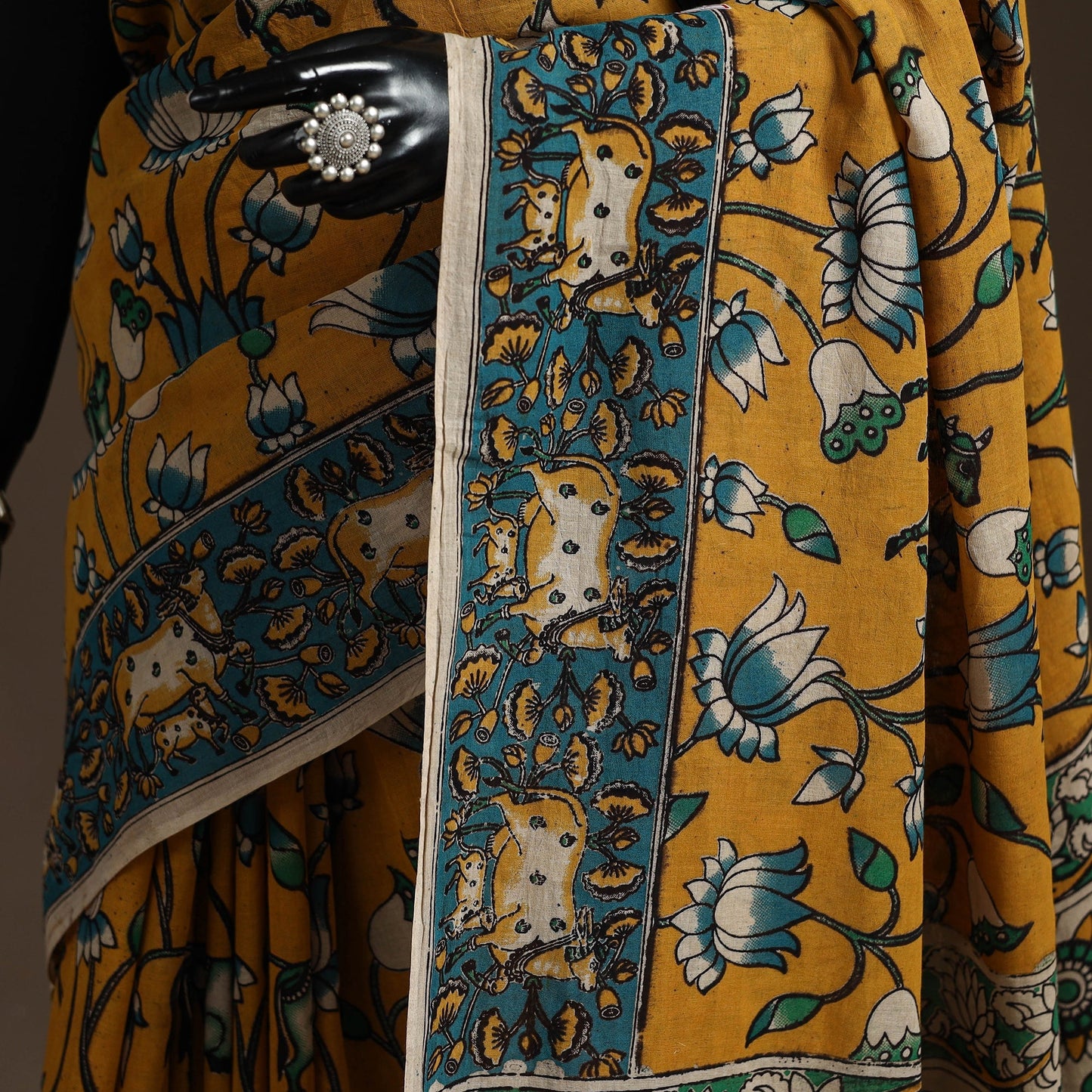 Printed cotton kalamkari saree 07 - handcrafted
