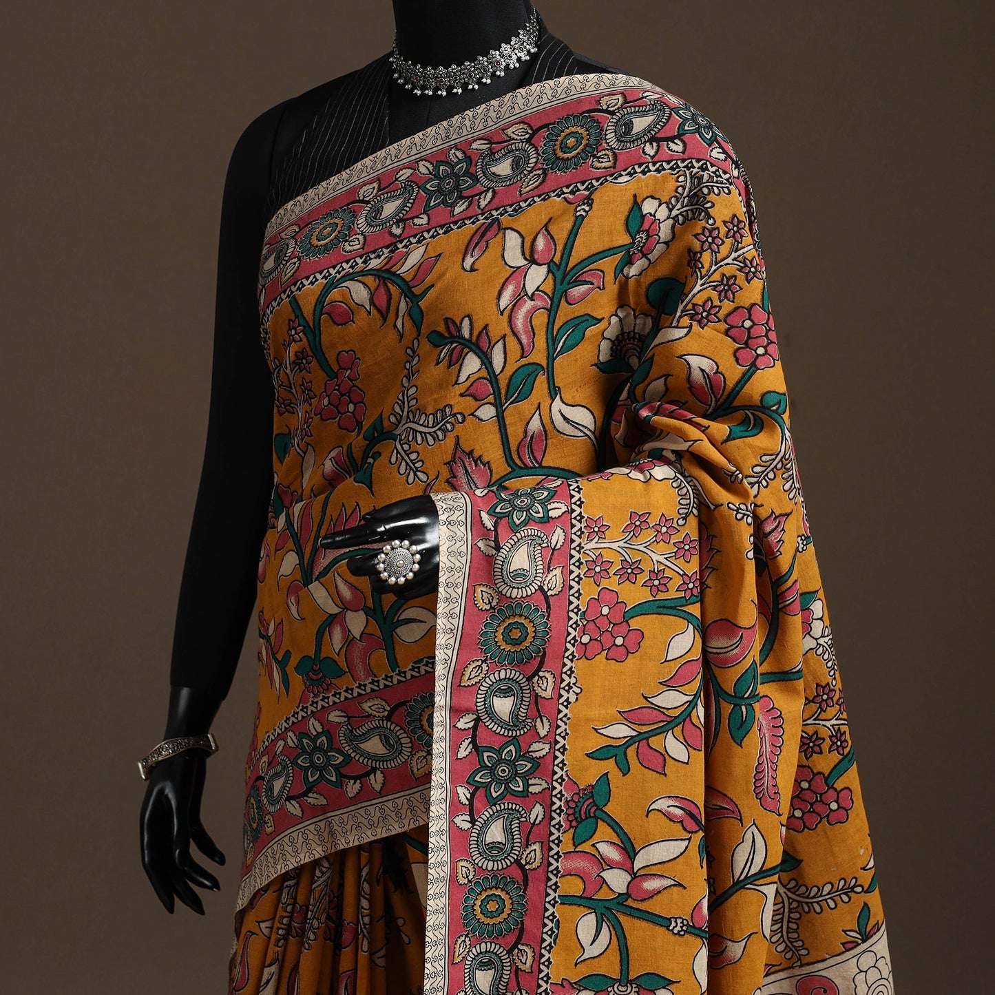 Printed cotton kalamkari saree 15 - handcrafted