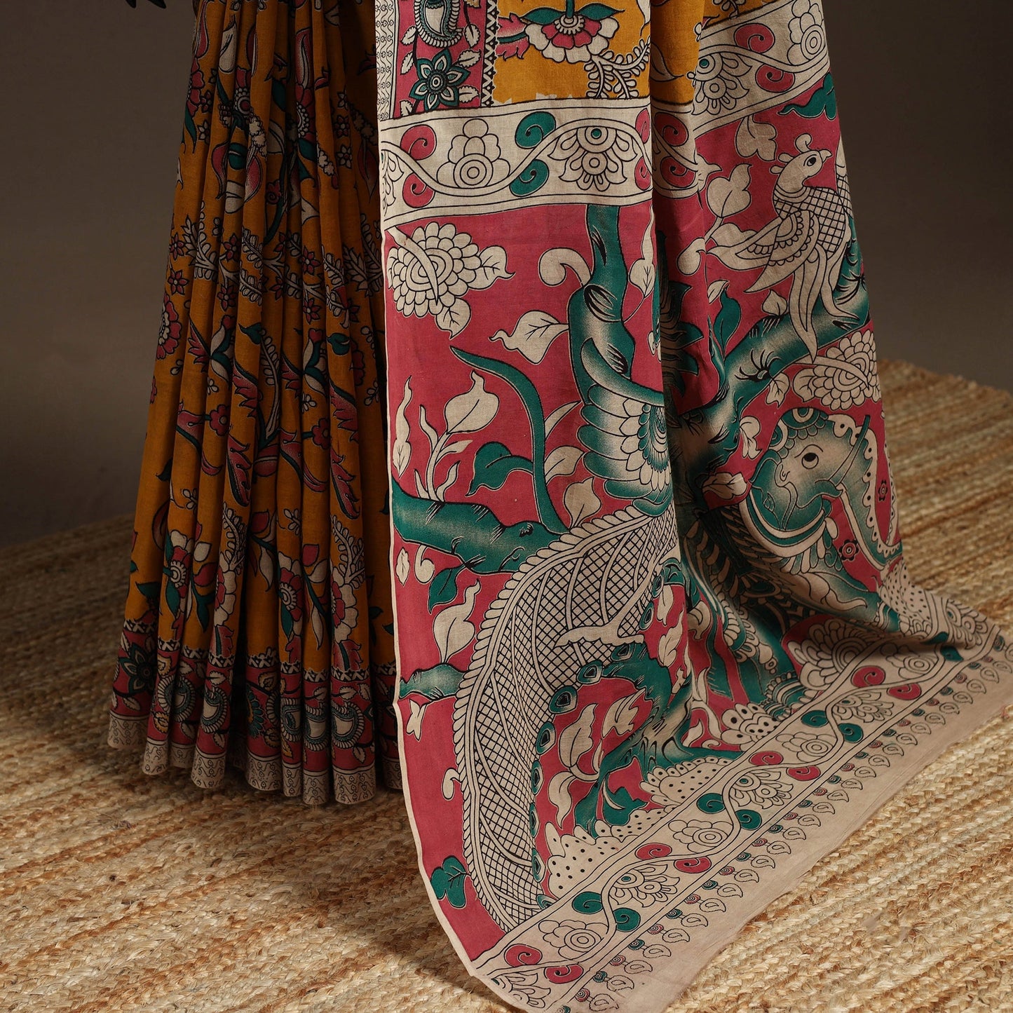 Printed cotton kalamkari saree 15 - handcrafted