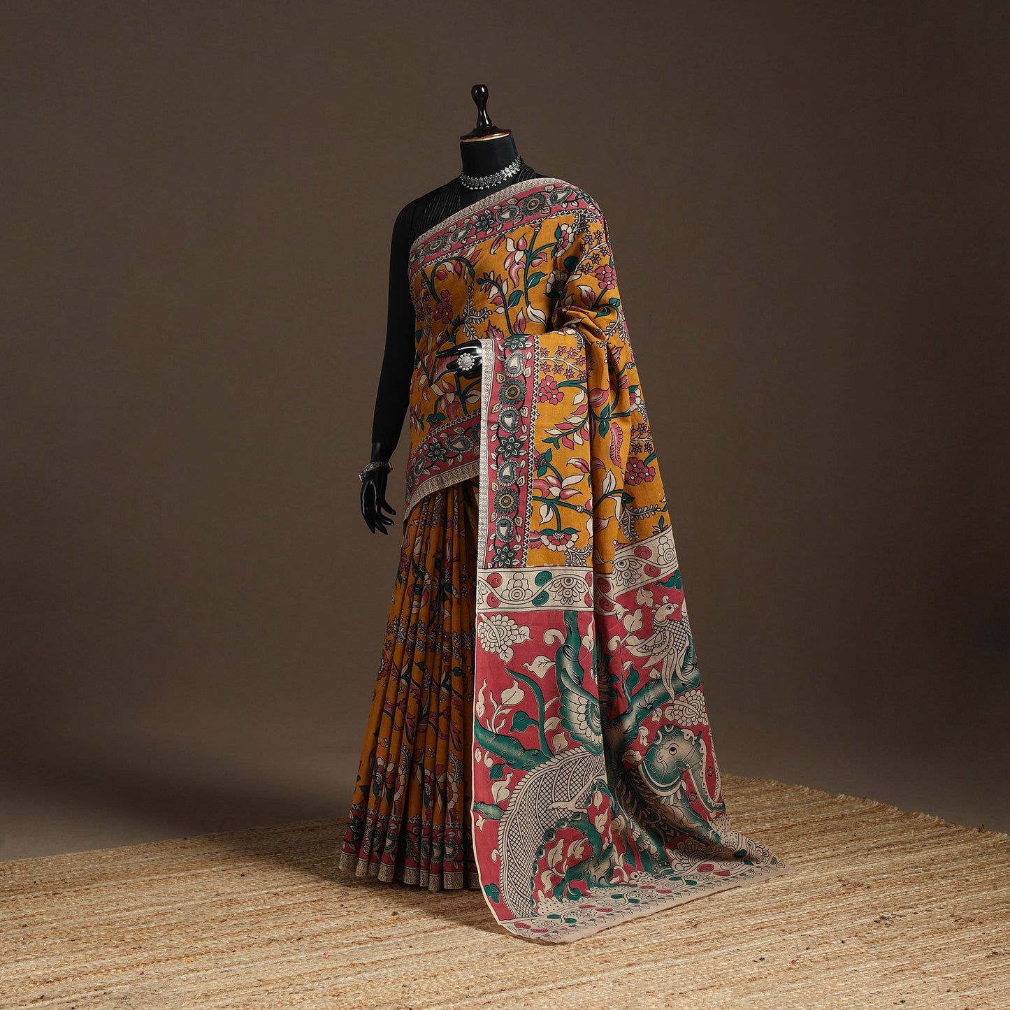 Printed cotton kalamkari saree 15 - handcrafted